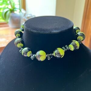 Lime & Black Glass Bead Choker Necklace